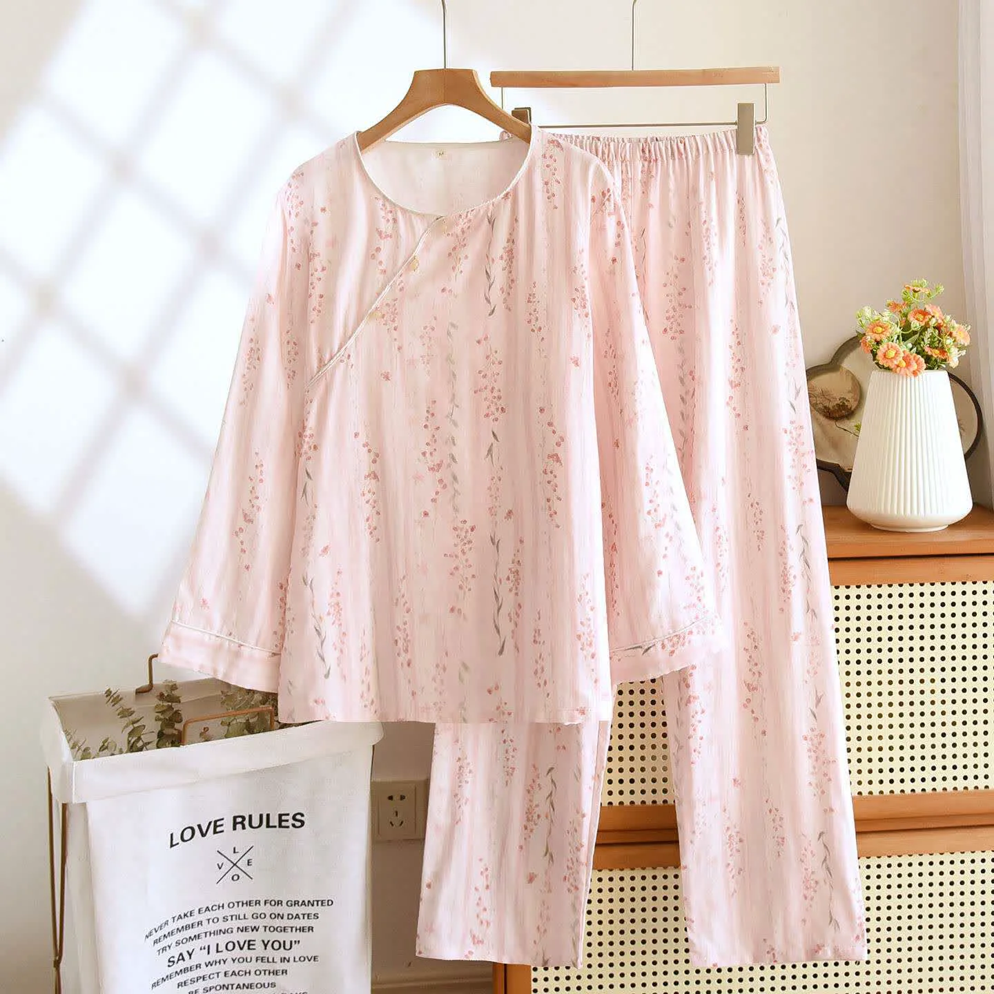 Top-Quality Ownkoti Oriental-inspired Striped Floral Cotton Loungewear Original Design