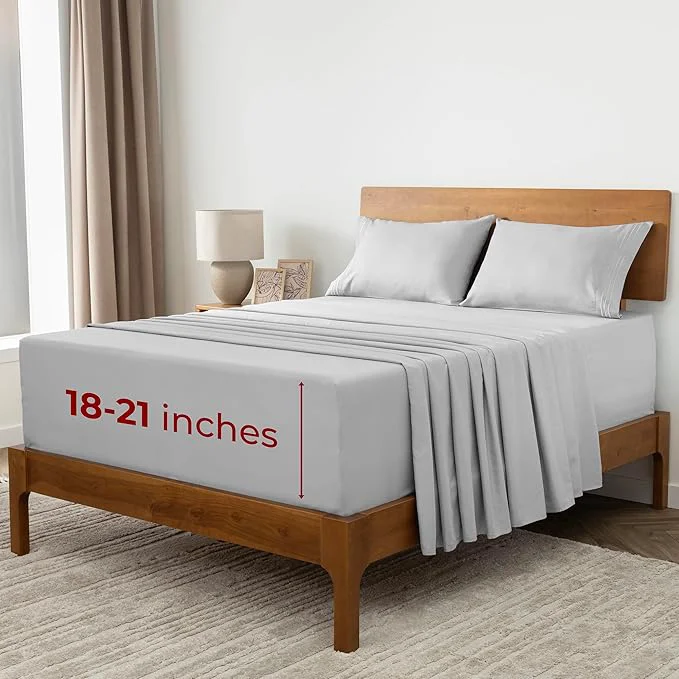 Refined Mellanni Extra Deep King Sheets - 4 PC Iconic Collection Bedding - Hotel Luxury Ultra Soft Cooling Bed Sheets - Wrinkle Fade Stain Resistant King Light Gray Reliable