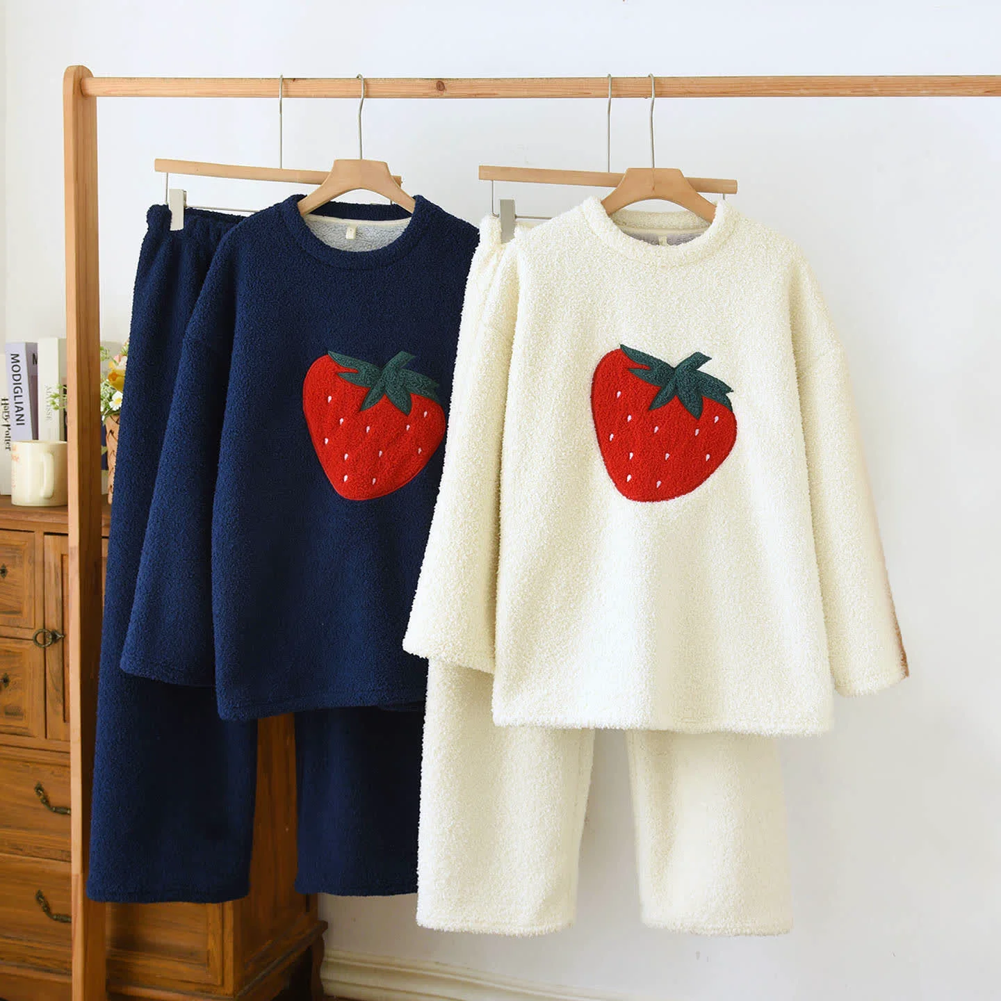 Powerful Ownkoti Strawberry Print Sherpa Loungewear Set Practical