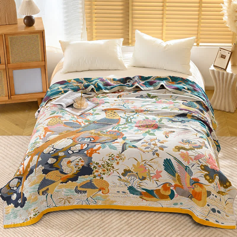Safe Ownkoti Luxurious Bird Floral Cotton Gauze Quilt Outstanding