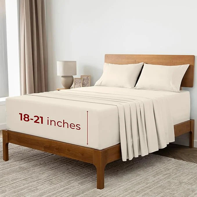 Enhanced Mellanni Extra Deep California King Sheets - 4 PC Iconic Collection Bedding - Luxury Ultra Soft Cooling Bed Sheets - Wrinkle Fade Stain Resistant Cal King Golden Ivory Organic