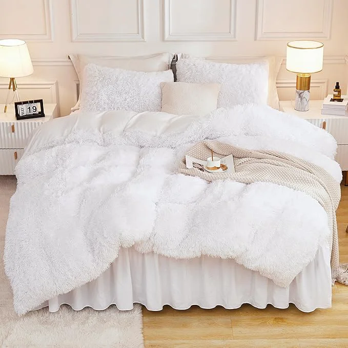 Premium Material Andency White Comforter Full Size Set 3 Pieces Fluffy Faux Fur Warm Soft Fuzzy Plush Bedding Comforter Set Thick Heavy Puffy Comfy Bedding Sets Modern
