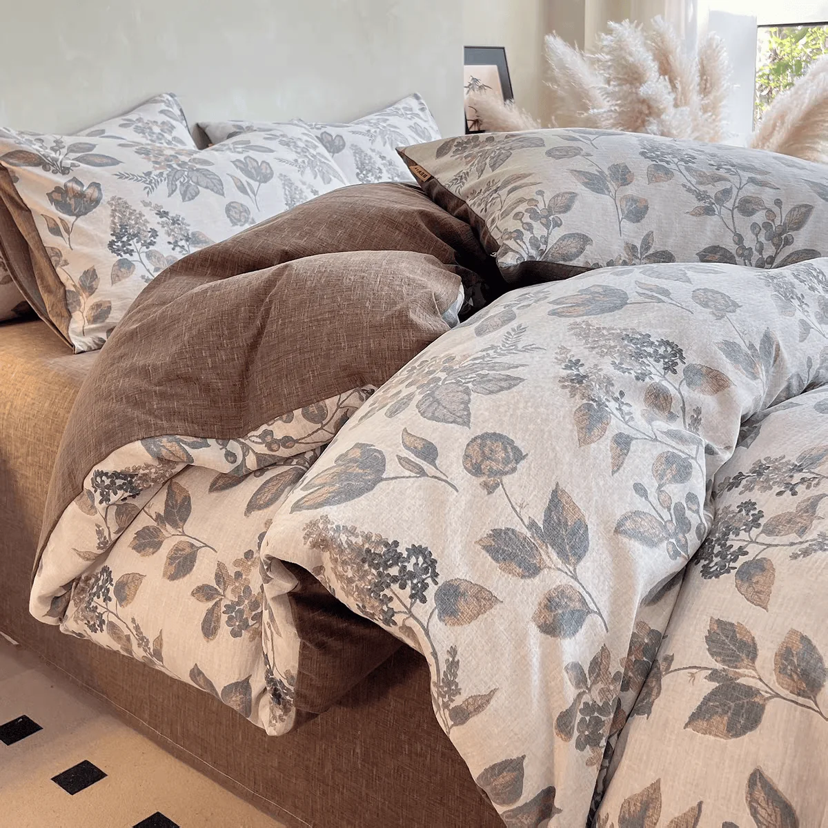 Eco-Friendly Ownkoti Vintage Leaf Print Bedding Set 4PCS Easy-to-Use