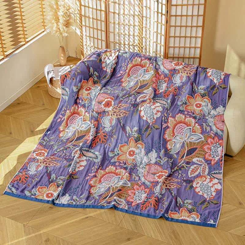 Top-Quality Ownkoti Dreamy Floral Pure Cotton Gauze Blanket Natural