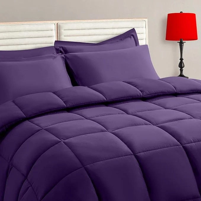High-Quality TAIMIT Purple Full Size Comforter Set - 7 Pieces Bed in a Bag Bedding Sets with All Season Soft Quilted Warm Fluffy Reversible Comforter Flat Sheet Fitted Sheet 2 Pillow Shams 2 Pillowcases Fast