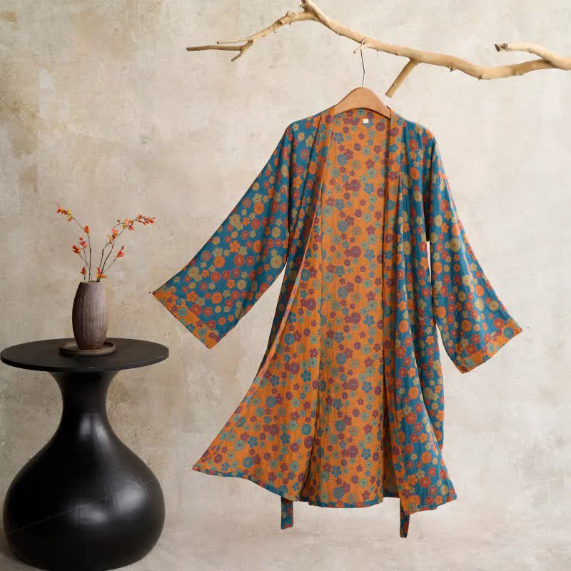Minimalist Ownkoti Vintage Floral Jacquard Cotton Kimono Robe World-Class