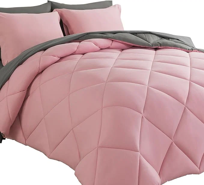 Quality Cosybay Bed in a Bag Queen Comforter Sets 7pcs All Season Solid Down Bedding Sets Pink and Grey with Comforter Pillow Shams Flat Sheet Fitted Sheet and Pillowcases Fine