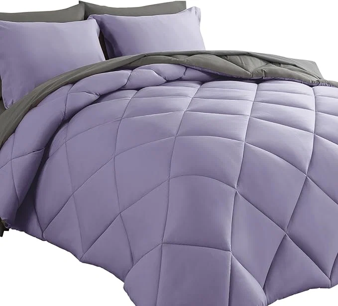 Certified Cosybay Bed in a Bag Full Reversible Comforter Sets 7pcs All Season Down Bedding Sets Lavender and Grey with Comforter Pillow Shams Flat Sheet Fitted Sheet and Pillowcase Smart