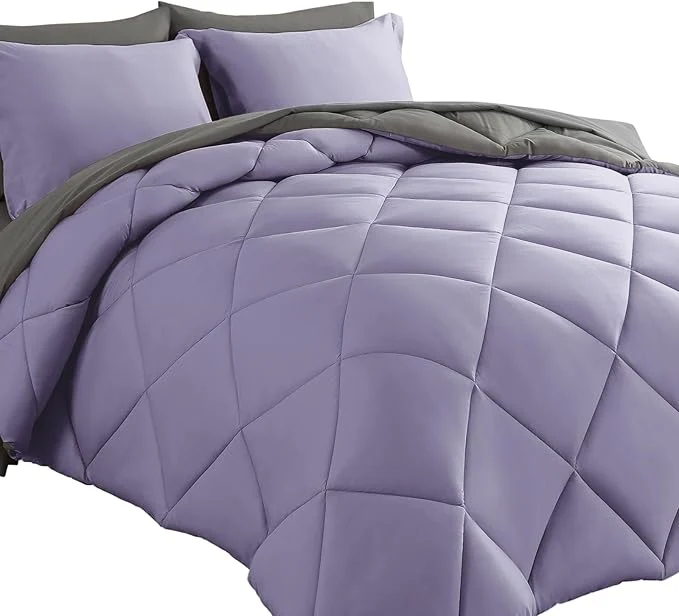 Verified Cosybay Bed in a Bag Queen Reversible Comforter Sets 7pcs All Season Down Bedding Sets Lavender and Grey with Comforter Pillow Shams Flat Sheet Fitted Sheet and Pillowcase Expertly Made