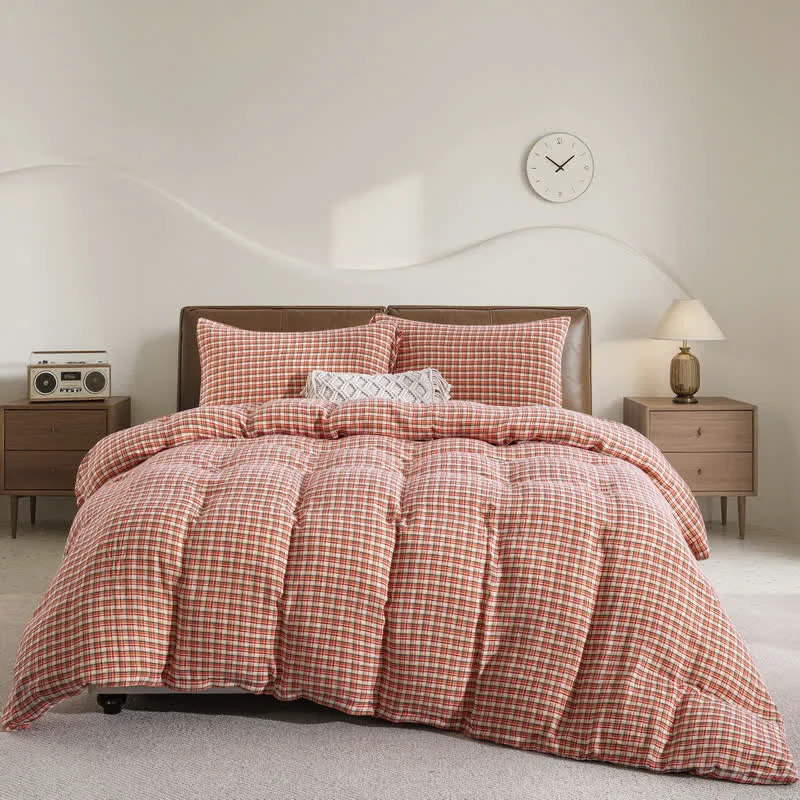 Premium Material Ownkoti Cozy Plaid Cotton Duvet Cover Set 3PCS Pure