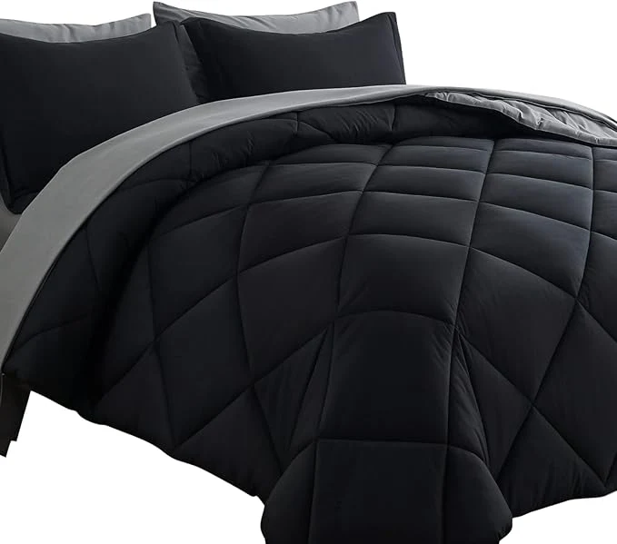 Exceptional Cosybay Bed in a Bag King Reversible Comforter Sets 7pcs All Season Down Bedding Sets Black and Grey with Comforter Pillow Shams Flat Sheet Fitted Sheet and Pillowcase Effective
