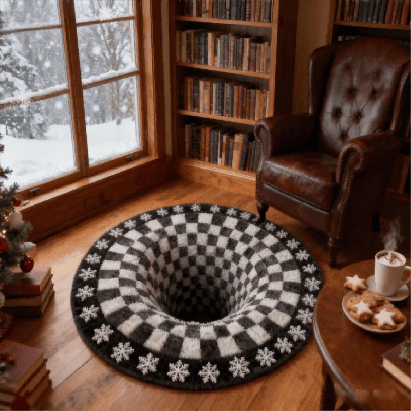 Classic Ownkoti Black Hole 3D Checkered Rug Secure
