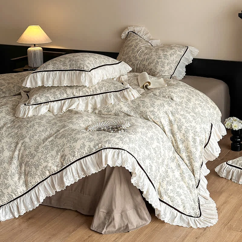 Powerful Ownkoti Elegant Floral Cotton Gauze Lace Bedding Set Advanced