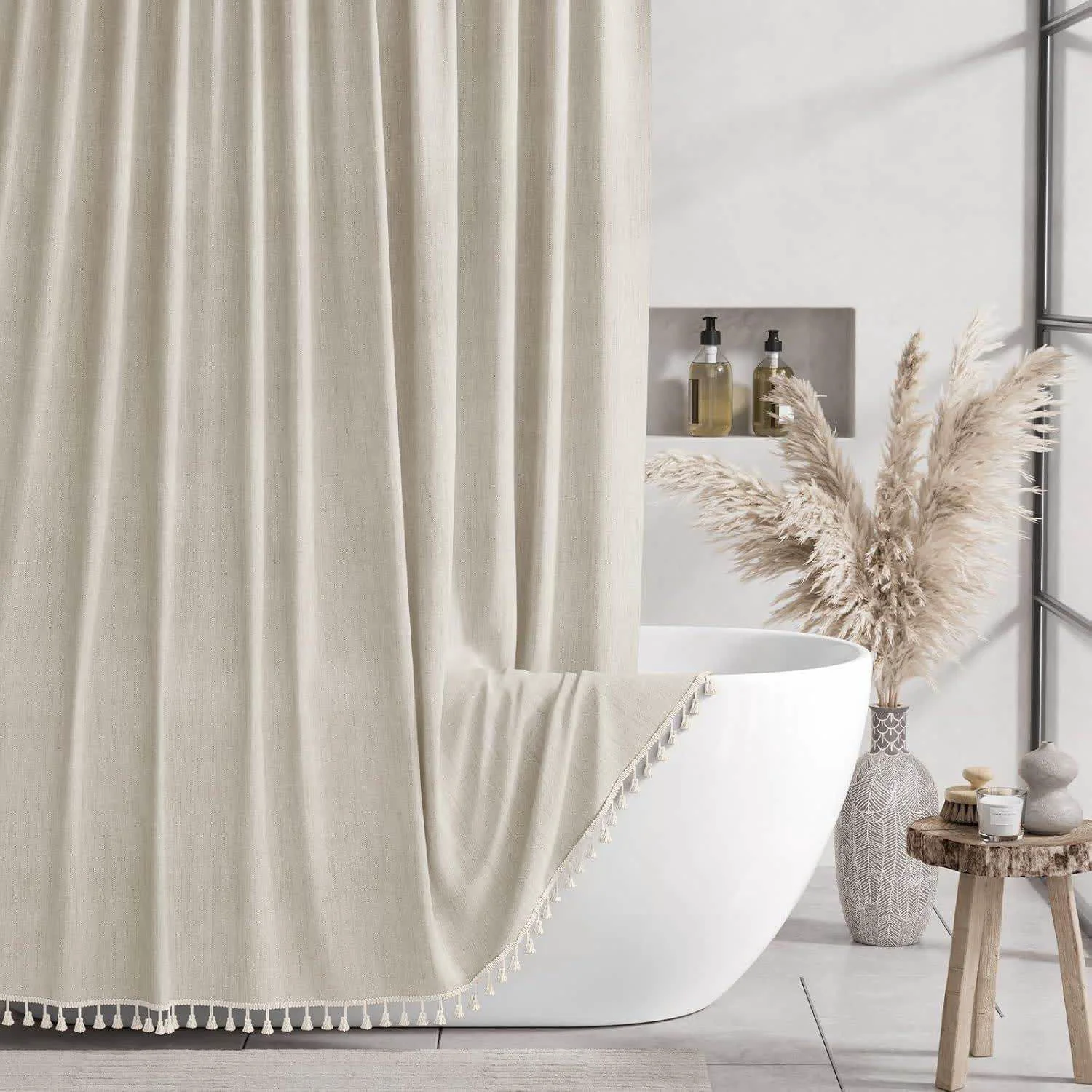 Elegant Ownkoti Solid Color Minimalist Tassel Shower Curtain Powerful