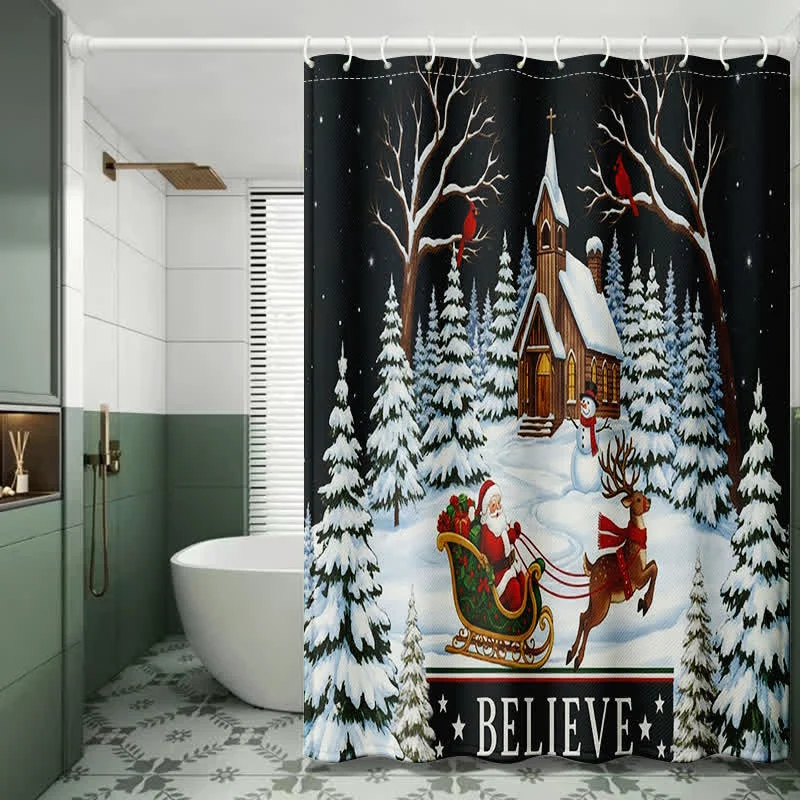 Smooth Ownkoti Christmas Snowy Night Shower Curtain High-Performance