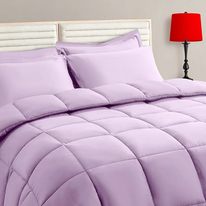 Specialty TAIMIT Light Purple Queen Size Comforter Set - 7 Pieces Bed in a Bag Bedding Sets with All Season Soft Quilted Warm Fluffy Reversible Comforter Flat Sheet Fitted Sheet 2 Pillow Shams 2 Pillowcases Excellent
