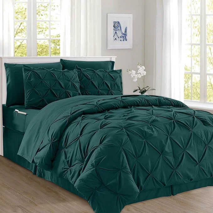 Optimized Elegant Comfort 8-Piece Pinch Pleated Comforter Set - All Season Complete Bed in a Bag Includes 4pc Smart Sheet Set Bed Skirt Comforter Matching Pillowcases and Shams Twin Twin XL Ocean Teal Exceptional