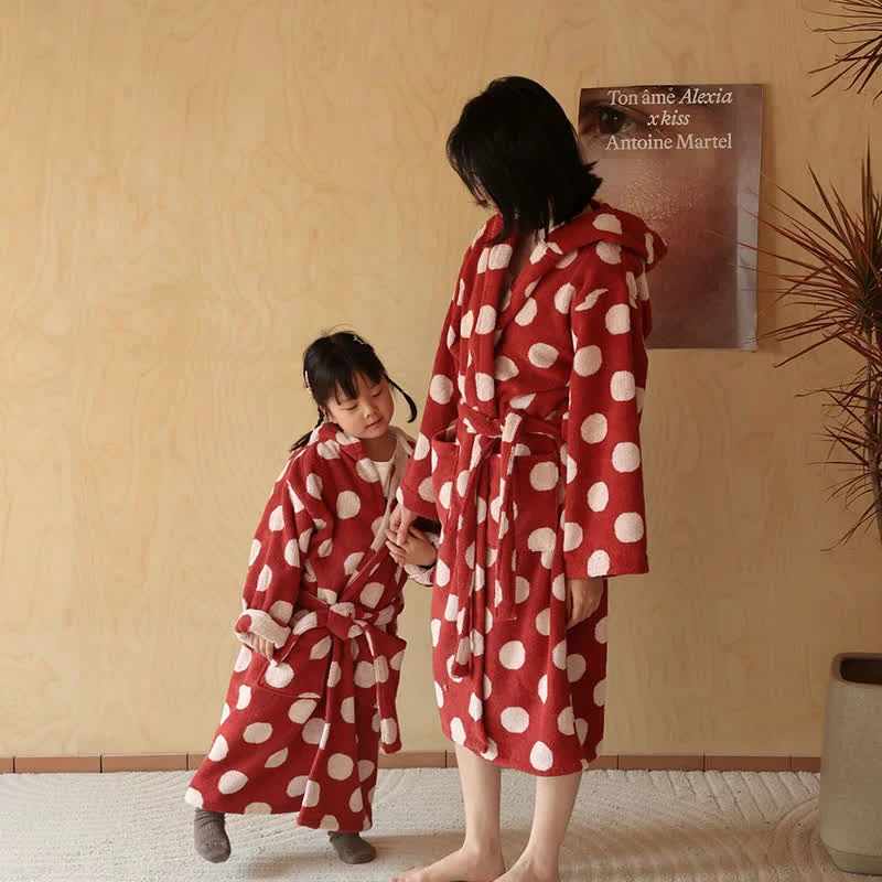 Prestigious Ownkoti Matching Family Polka Dot Hooded Cotton Robe Lightweight