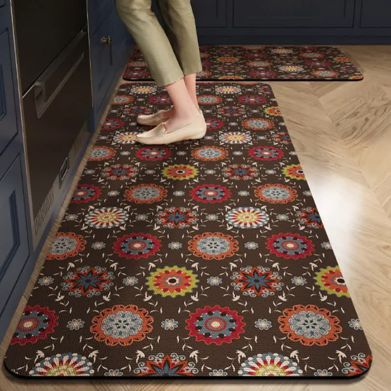 Premium Ownkoti Retro Circle Floral Kitchen Rug Fashionable