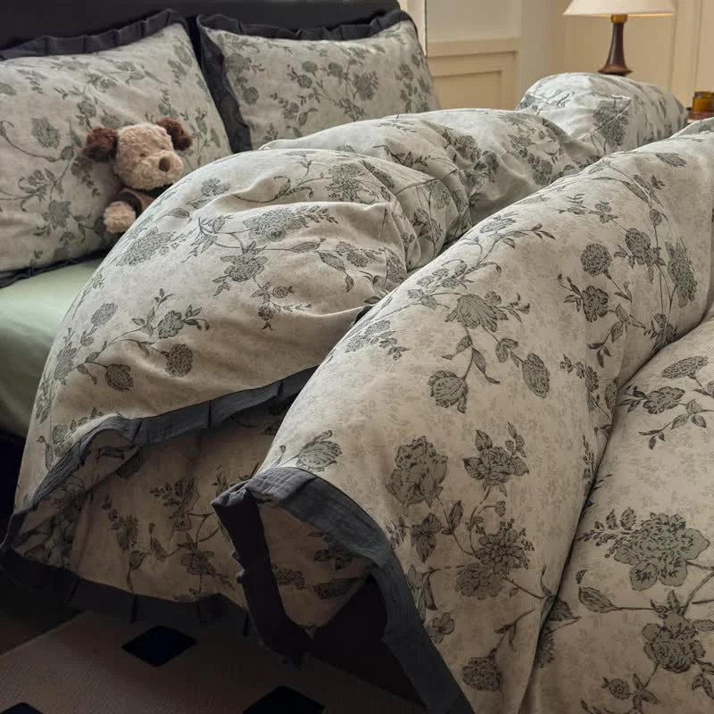 Elite Ownkoti Vintage Floral Ruffled Cotton Bedding Set Traditional