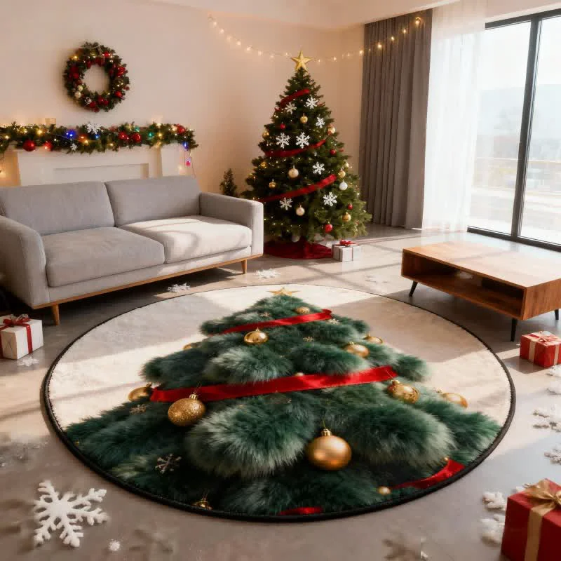 Crafted Ownkoti Jingle Bell Christmas Tree 3D Rug Lightweight