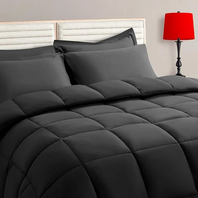 Refined TAIMIT Dark Grey Twin Size Comforter Set - 5 Pieces Bed in a Bag Bedding Sets with All Season Soft Quilted Warm Fluffy Reversible Comforter Flat Sheet Fitted Sheet 1 Pillow Shams 1 Pillowcases Trusted