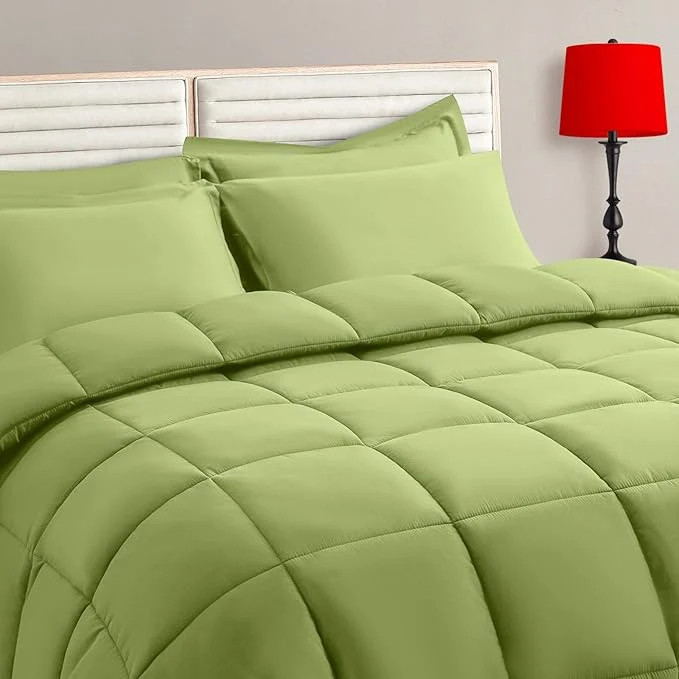 Durable TAIMIT Sage Green Queen Size Comforter Set - 7 Pieces Bed in a Bag Bedding Sets with All Season Soft Quilted Warm Fluffy Reversible Comforter Flat Sheet Fitted Sheet 2 Pillow Shams 2 Pillowcases Innovative