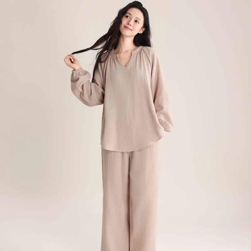 Fashionable Ownkoti Minimalist V-neck Cotton Loungewear Set Soft