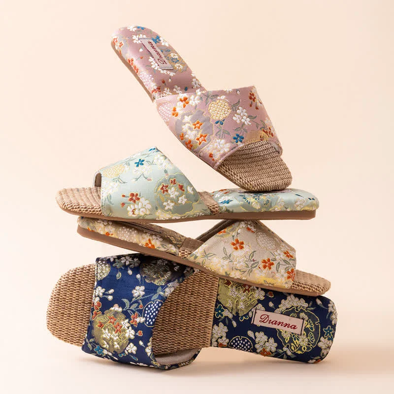 Trusted Ownkoti Floral Embroidered Linen House Slippers Lightweight