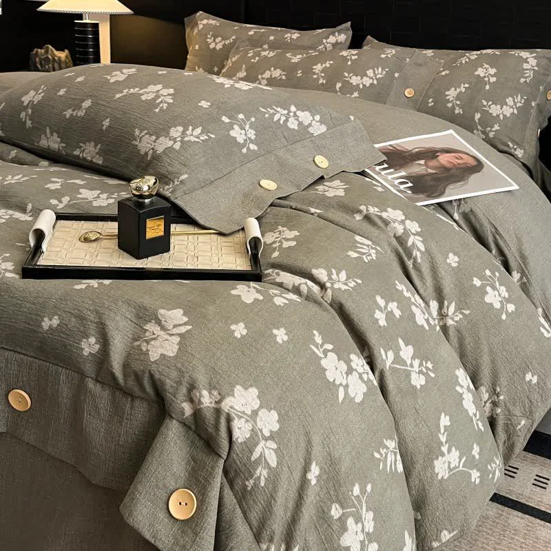 Secure Ownkoti Vintage Floral Linen Button Bedding Set 4PCS Responsible