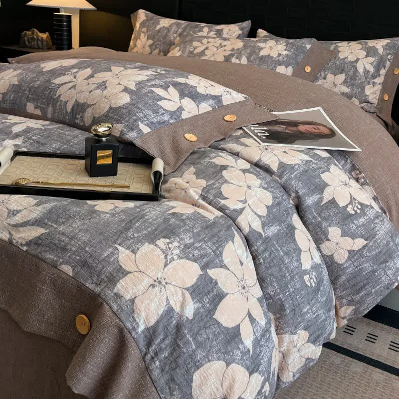 Safe Ownkoti Lily Linen Button Bedding Set 4PCS Fine