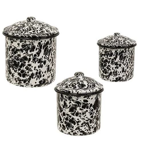 Versatile Black Splatter Enamel Kitchen Canister Set 3-Piece Safe