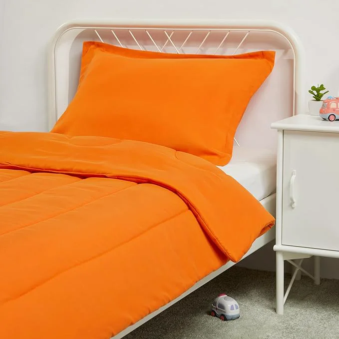 Fast Amazon Basics 2 Piece Microfiber Kid 39 s Comforter and Pillow Sham Set Toddler Bright Orange Solid Fashionable