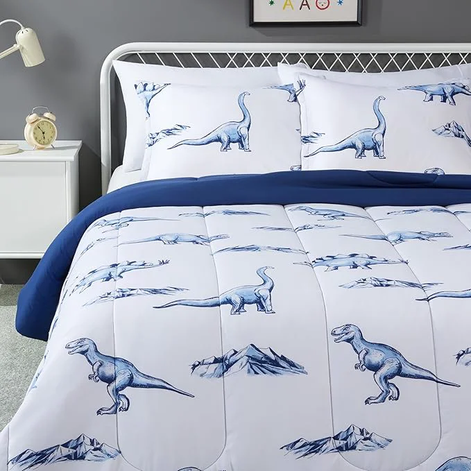 Original Amazon Basics 3-Piece Microfiber Kids 39 All Season Comforter and Pillow Sham Set Full Queen Dinosaurs Animal Print Reusable