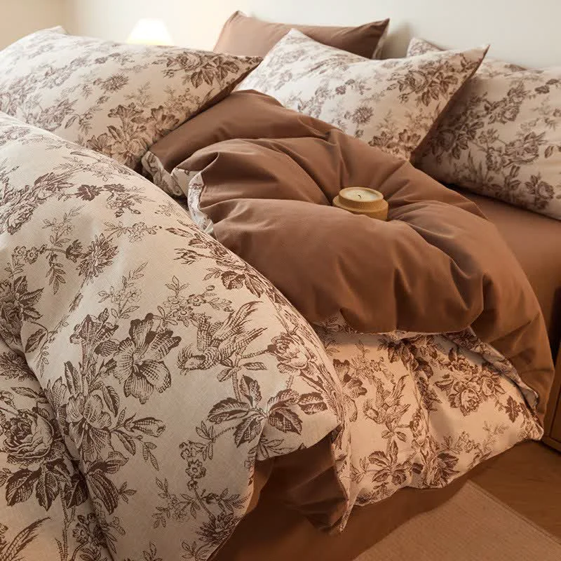 Luxury Ownkoti Floral Leaf Brushed Cotton Bedding Set Original