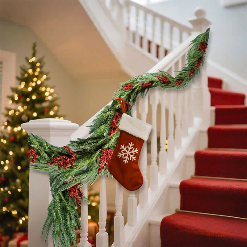 Pure Ownkoti Faux Norfolk Pine Red Berry Christmas Garland Responsible