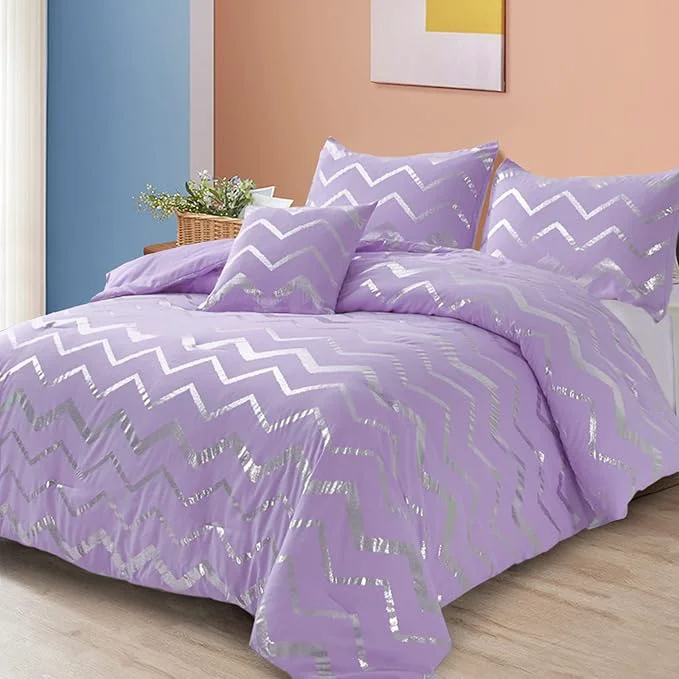 User-Friendly Menghomeus Purple Silver Comforter Set King Lavender Metallic Print Glitter Bed Comforter Cute Shinny Bedding for Teen Girls Kids Women 4 Piece 2 Pillowcases 1 Decorative Pillow Sham Premium Material