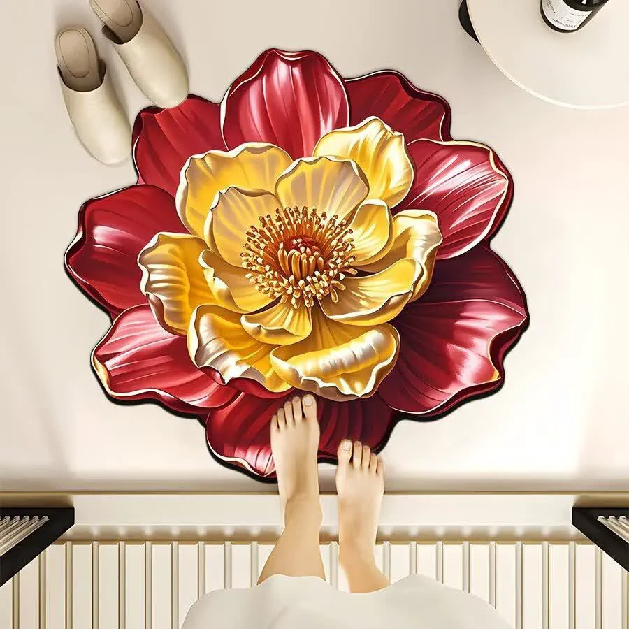 Natural Ownkoti Flower-Shaped 3D Effect Rug Unique