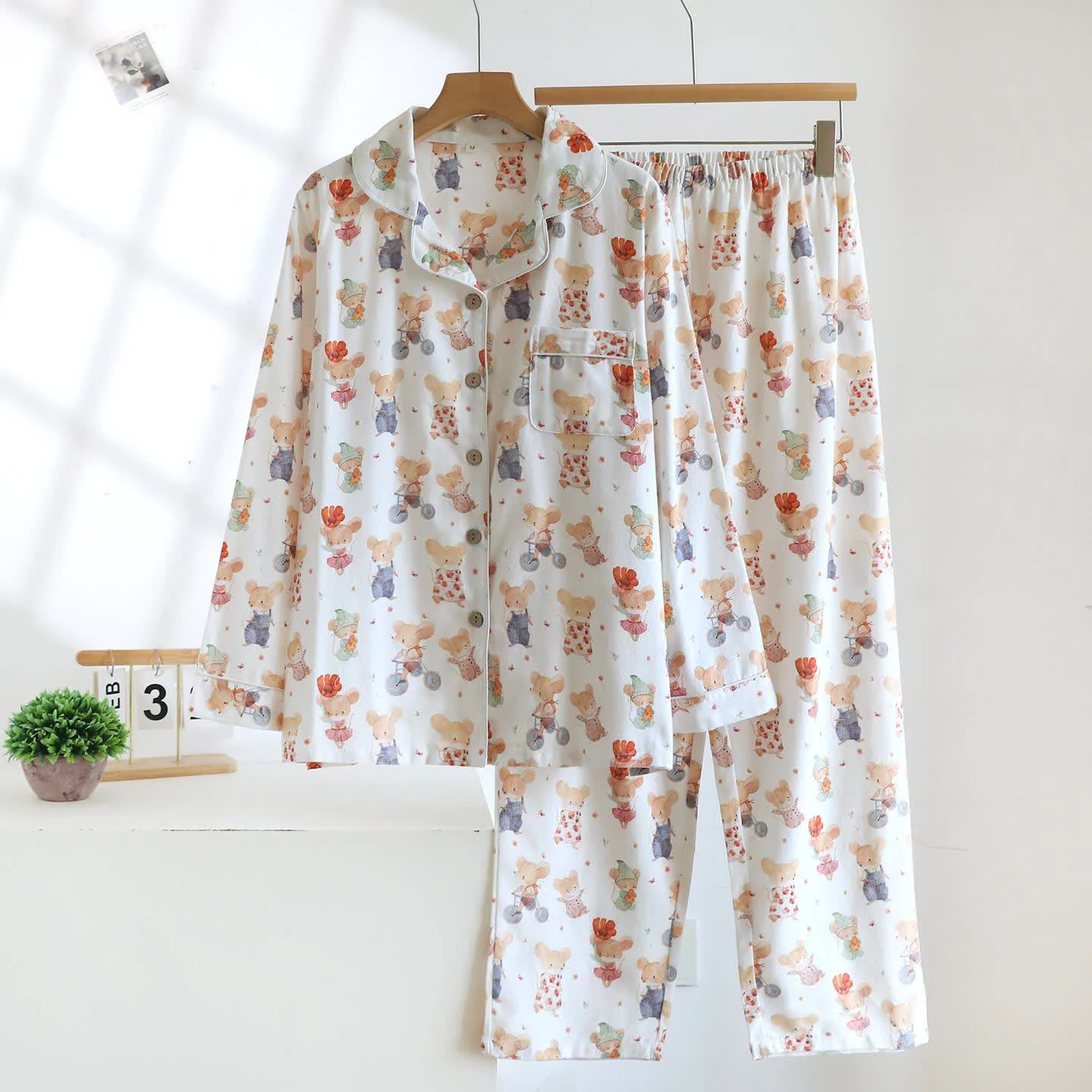 Reusable Ownkoti Cartoon Animal Brushed Cotton Loungewear Set Classic