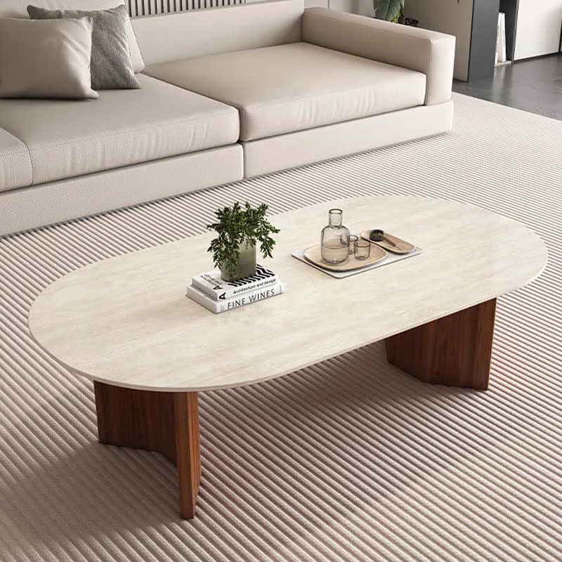 Outstanding Ownkoti Slate Oval Walnut Coffee Table Quality