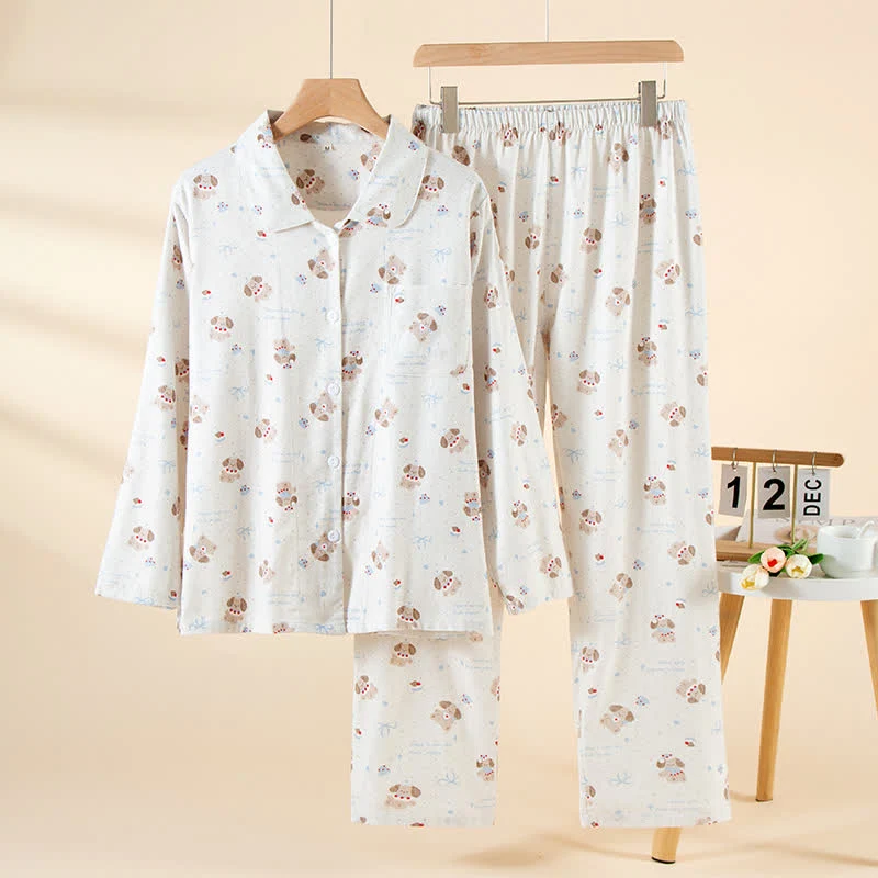 Exclusive Ownkoti Dog Beige Brushed Cotton Loungewear Set Proven