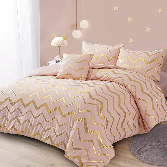 Recyclable Menghomeus Pink Comforter Set Queen Full Size Metallic Blush and Rose Gold Bed Comforter 4 Piece Soft Microfiber Bedding for Teen Girls Women 2 Pillow Shams 1 Decorative Pillow Sham Quality