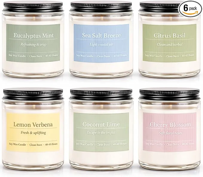 Durable PELN Scented Candles for Women Spring Summer 6 Pack Soy Wax Aromatherapy Selected