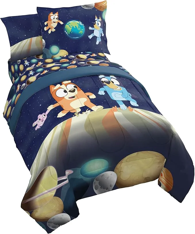 Elite Jay Franco Kids Comforter Set Includes Sheets and Pillow Covers - Soft and Cozy Bed Set for Stylish Room Decor Blue - Bluey amp Bingo 7 Piece Full Casual