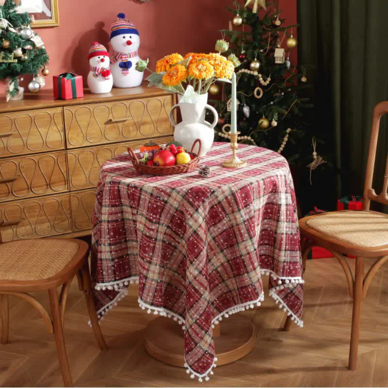 High-End Ownkoti Christmas Snowflake Plaid Tassel Tablecloth Next-Generation