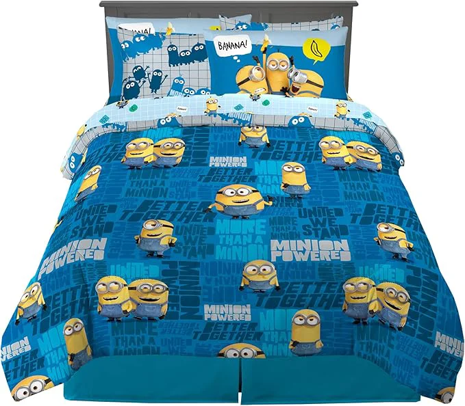 Environmentally Friendly Franco Kids Bedding Super Soft Comforter and Sheet Set with Sham 7 Piece Full Size Minions The Rise Of Gru Sustainable