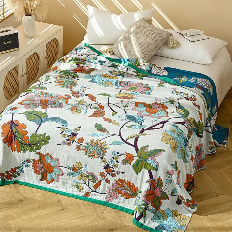 Contemporary Ownkoti Floral Leaf Jacquard Cotton Gauze Quilt Classic
