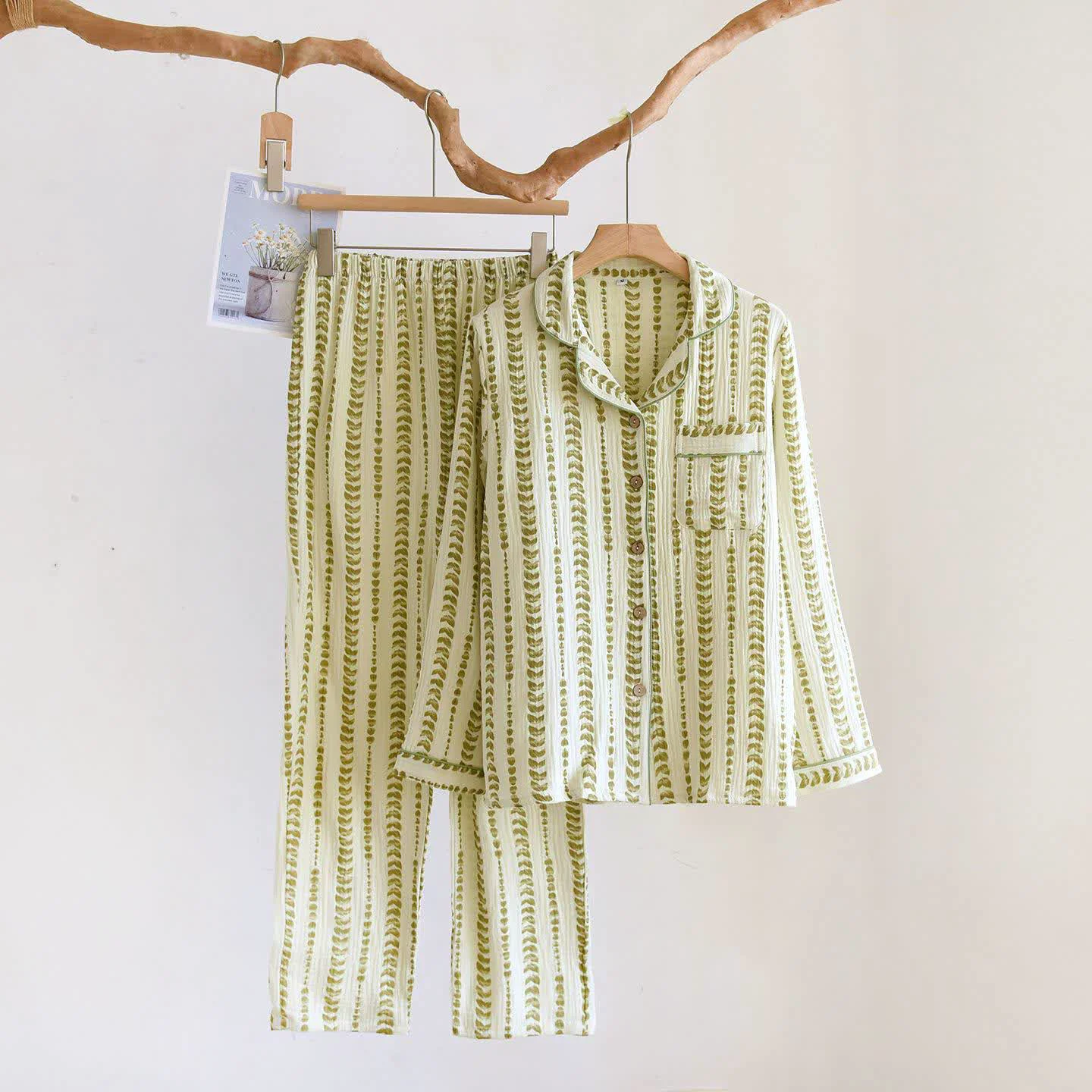 User-Friendly Ownkoti FLeaf Stripe Print Cotton Loungewear Set Authentic