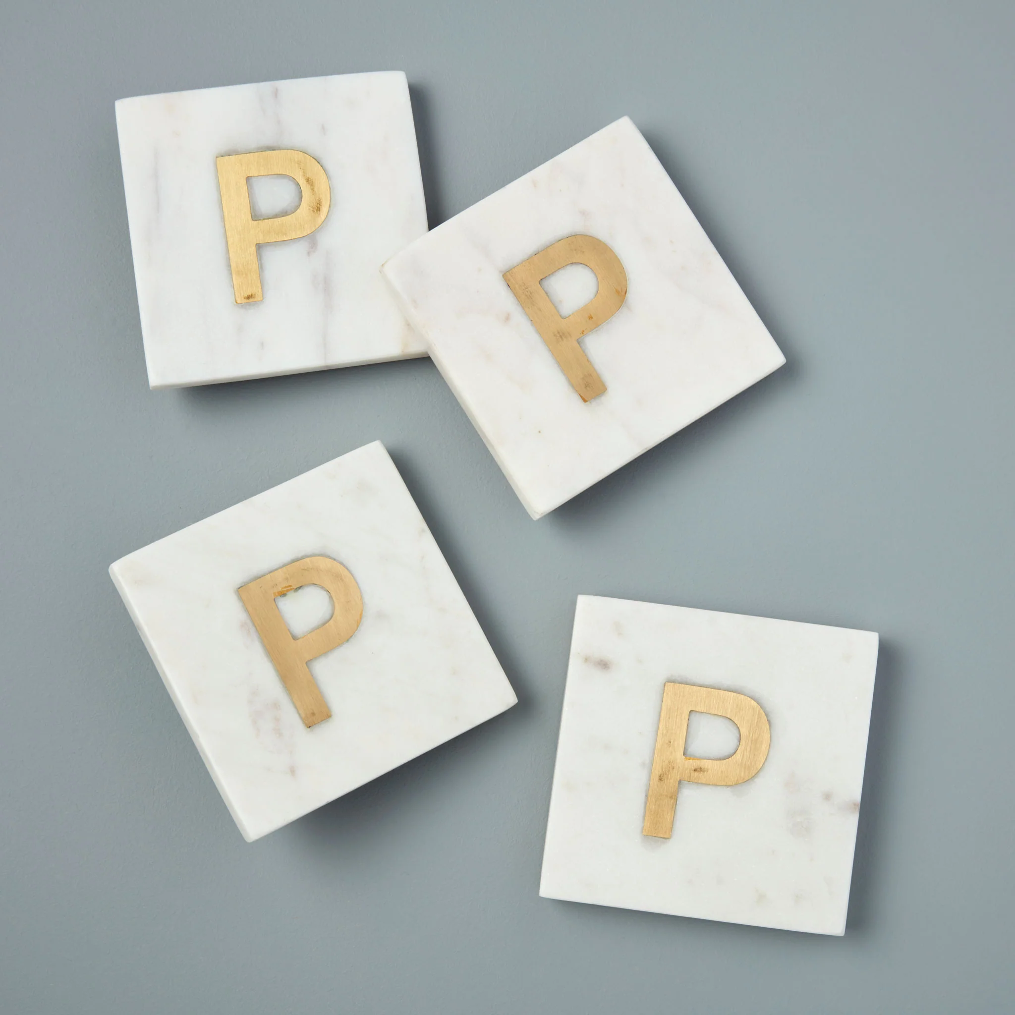 Original Design Verona Marble Monogram Coasters Set of 4 - Letter P Crafted