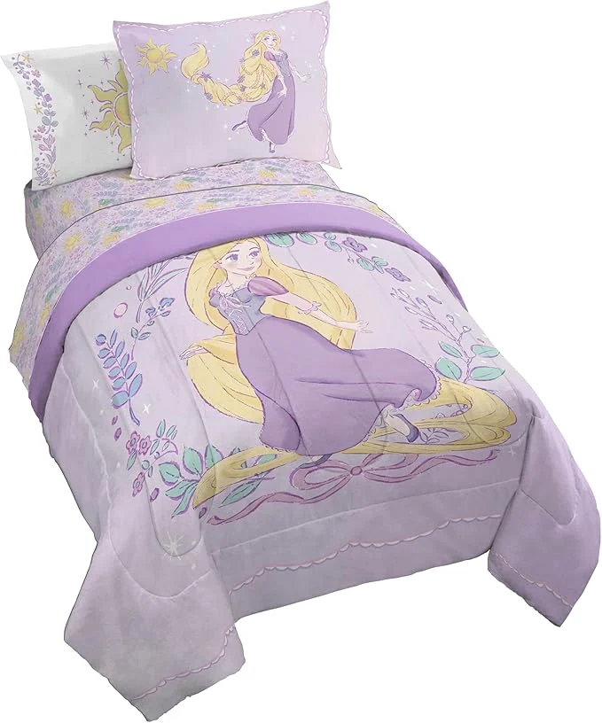 High-Quality Jay Franco Kids Comforter Set Includes Sheets and Pillow Covers - Soft and Cozy Bed Set for Stylish Room Decor Purple - Disney Princess Rapunzel 7 Piece Full Size Bedding Authentic